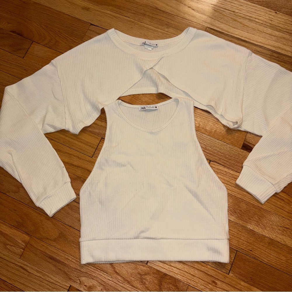 Zara Cream Ribbed Knit Top and Bolero